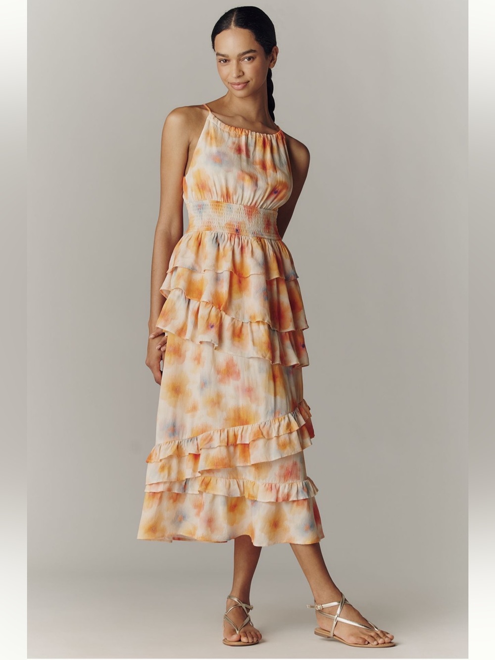 Anthropologie Tiered Ruffle Midi Halter Dress - Size M - BNWT